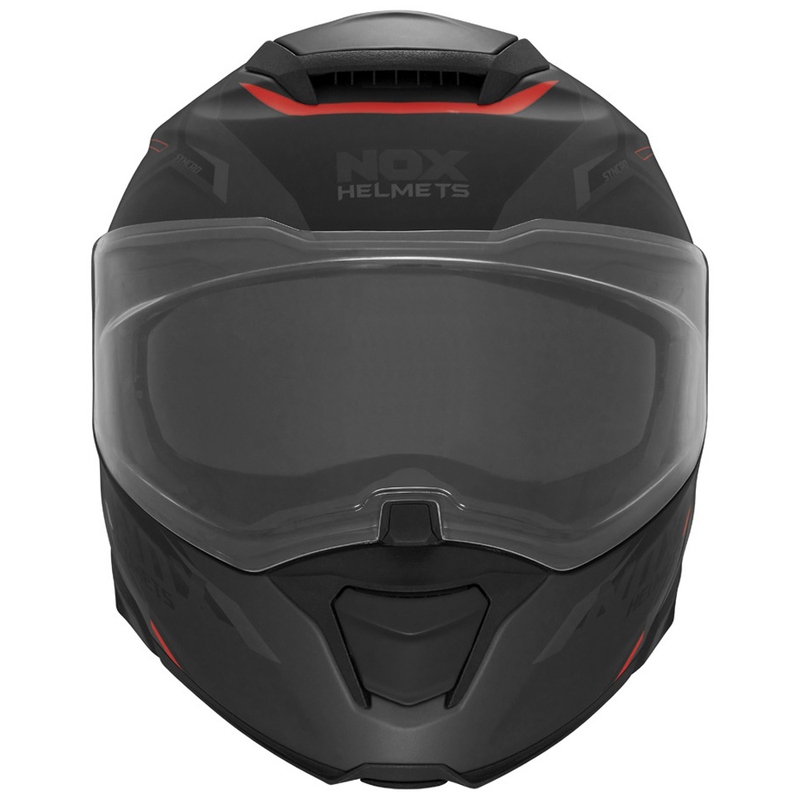 Casque de moto modulable NOX N967 Synchro noir mat-rouge