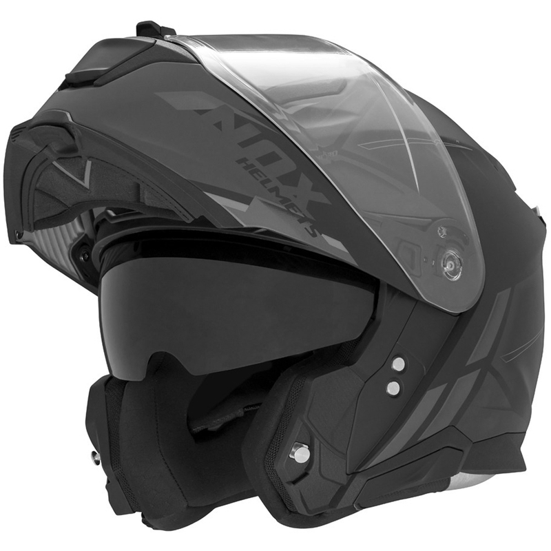 Casque de moto modulable NOX N967 Synchro noir-gris mat