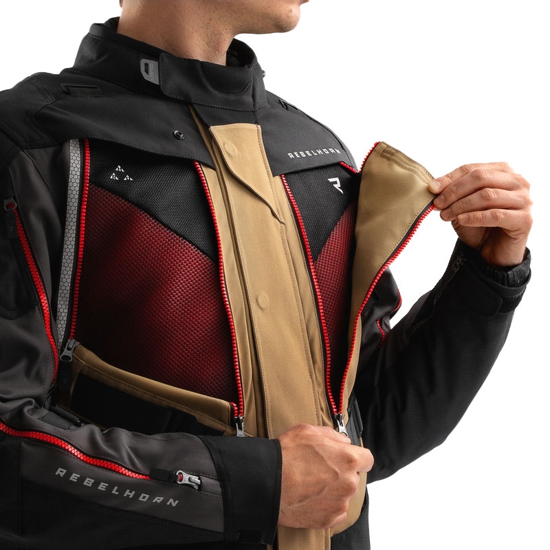 Blouson moto Rebelhorn Hardy 3.0 beige-gris-rouge