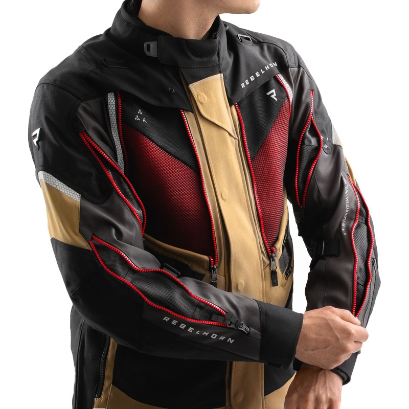 Blouson moto Rebelhorn Hardy 3.0 beige-gris-rouge
