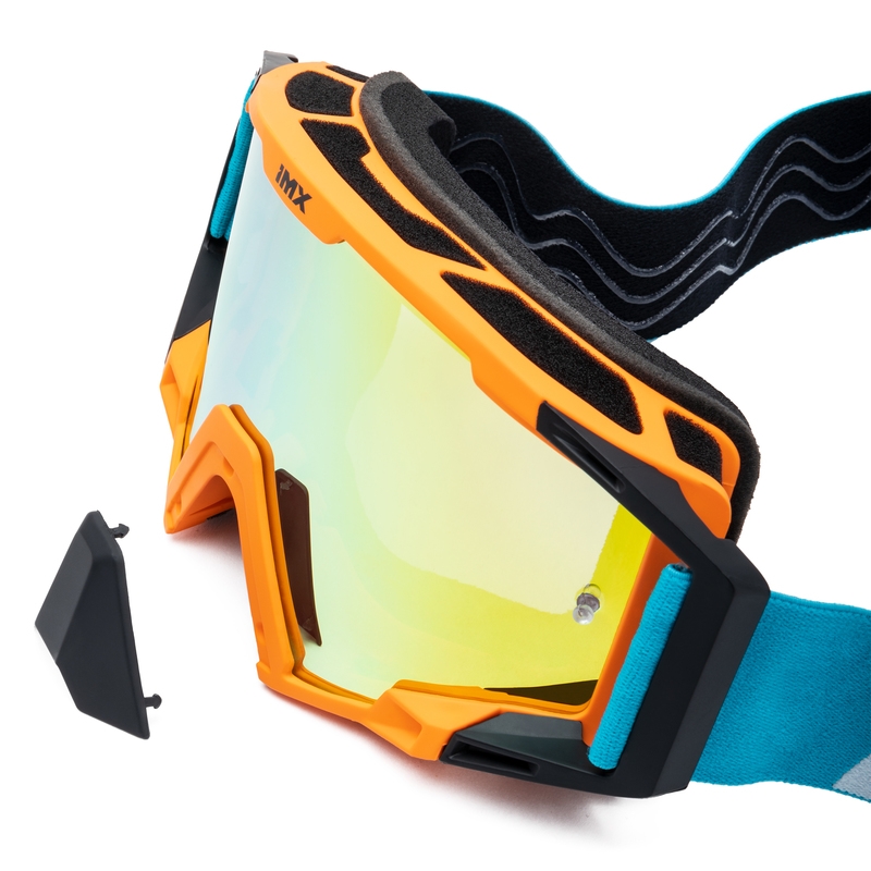 Lunettes de motocross iMX Sand orange-bleu-blanc avec plexiglas iridium