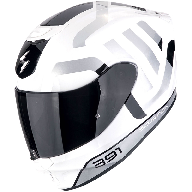 Casque moto intégral Scorpion EXO-391 AROK blanc-noir-argenté soldes