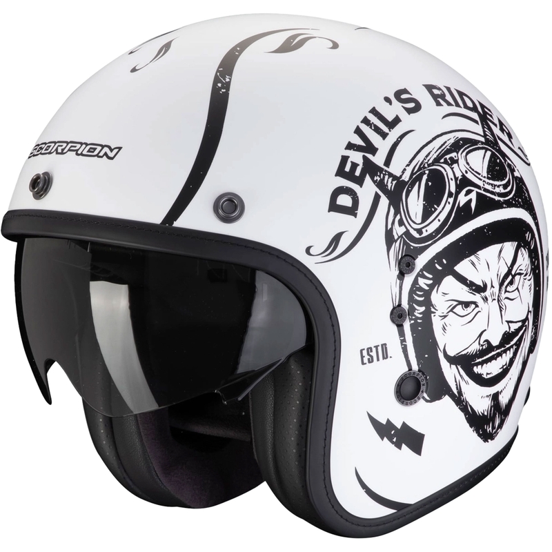 Casque moto ouvert Scorpion Belfast Evo ROMEO noir et blanc mat soldes