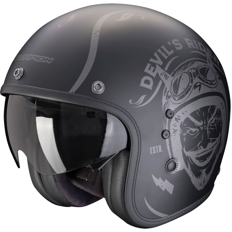 Casque moto ouvert Scorpion Belfast Evo ROMEO noir mat-argenté soldes