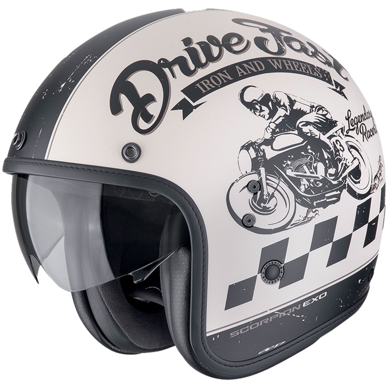 Casque moto ouvert Scorpion Belfast Evo DRIVE FAST mat crème-noir