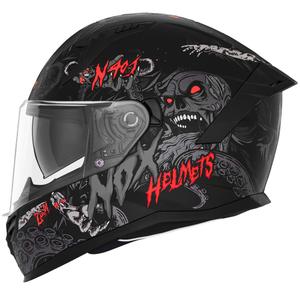 Casque moto intégral NOX N401 ZUMBI noir-rouge mat