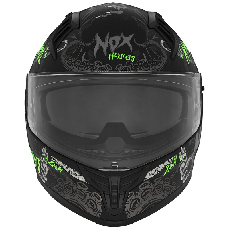 Casque moto intégral NOX N401 ZUMBI noir mat-vert fluo