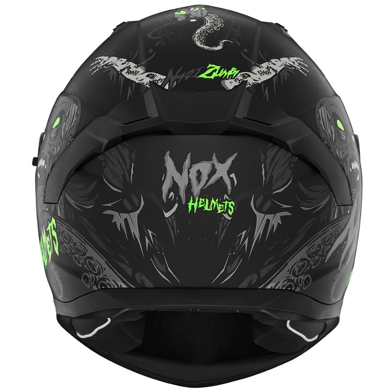 Casque moto intégral NOX N401 ZUMBI noir mat-vert fluo