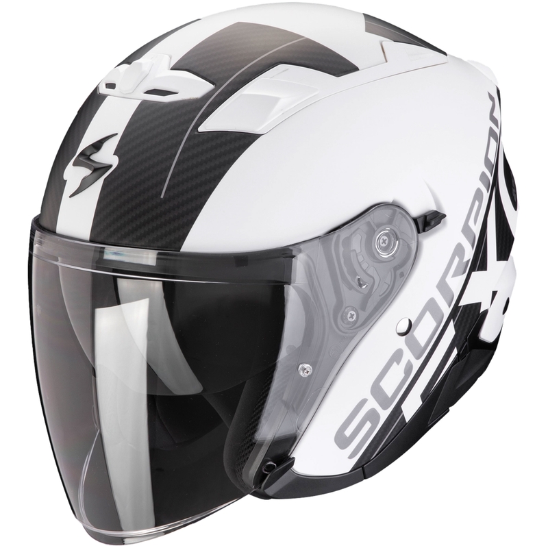 Casque moto ouvert SCORPION EXO-230 QR mat blanc-noir soldes