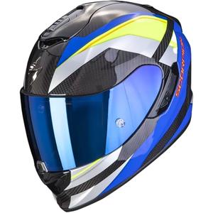 Casque moto intégral Scorpion Exo-1400 Carbon Air Legione bleu-jaune fluo
