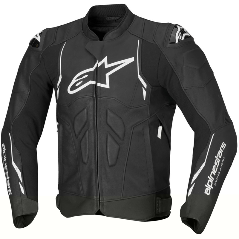 Blouson moto en cuir Alpinestars Dusk noir-blanc