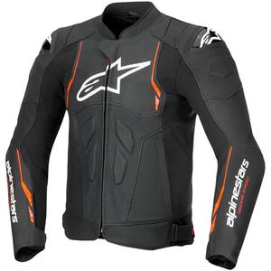 Blouson moto en cuir Alpinestars Dusk Airflow noir-rouge fluo