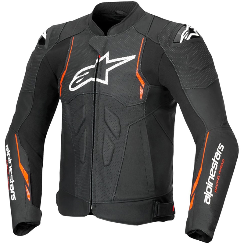 Blouson moto en cuir Alpinestars Dusk Airflow noir-rouge fluo