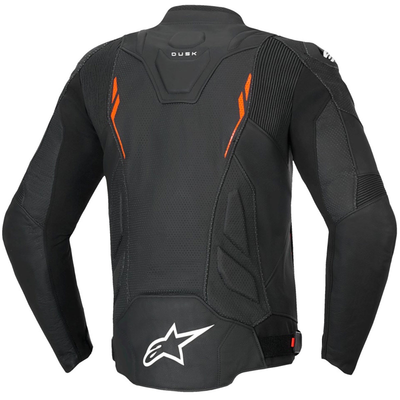 Blouson moto en cuir Alpinestars Dusk Airflow noir-rouge fluo