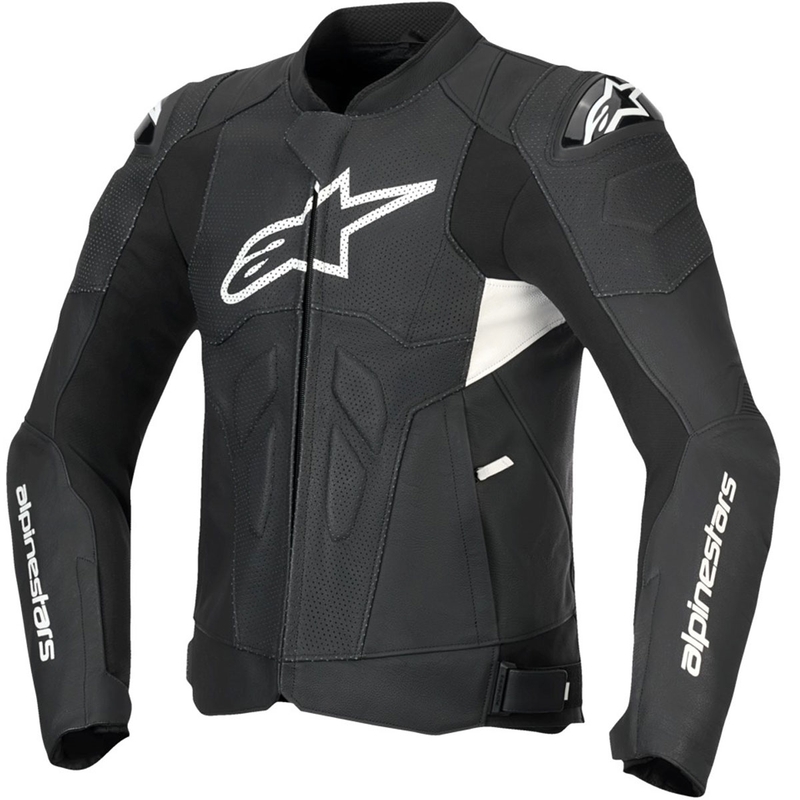 Blouson moto en cuir Alpinestars Dusk Airflow noir-blanc