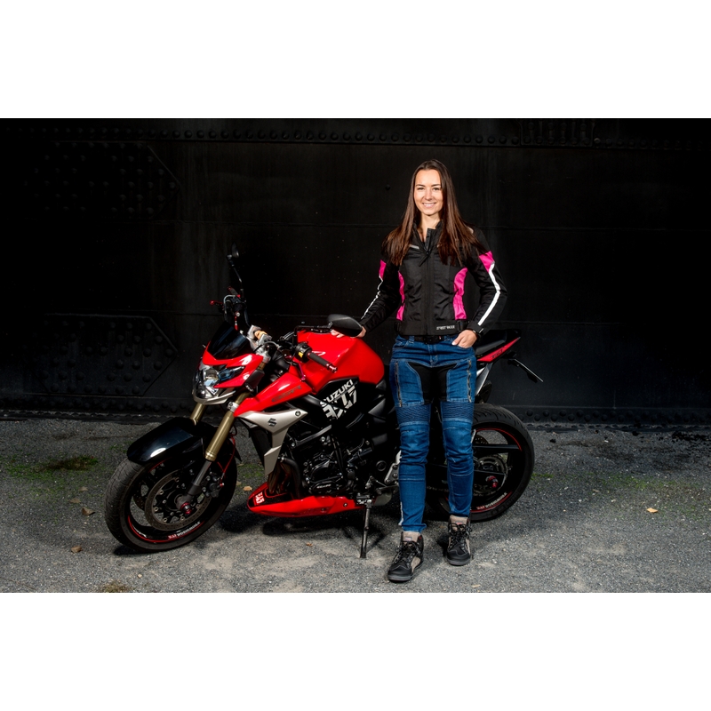 Dámská bunda na motorku Street Racer Betty černo-bílo-růžová výprodej