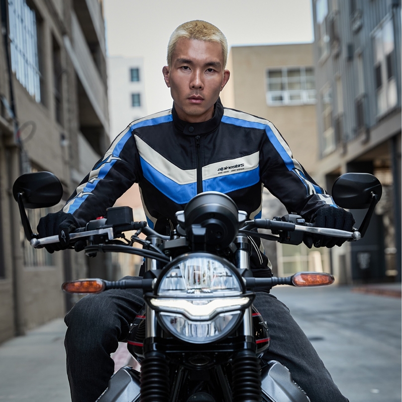 Blouson moto imperméable Alpinestars T-Dyno noir-bleu-beige