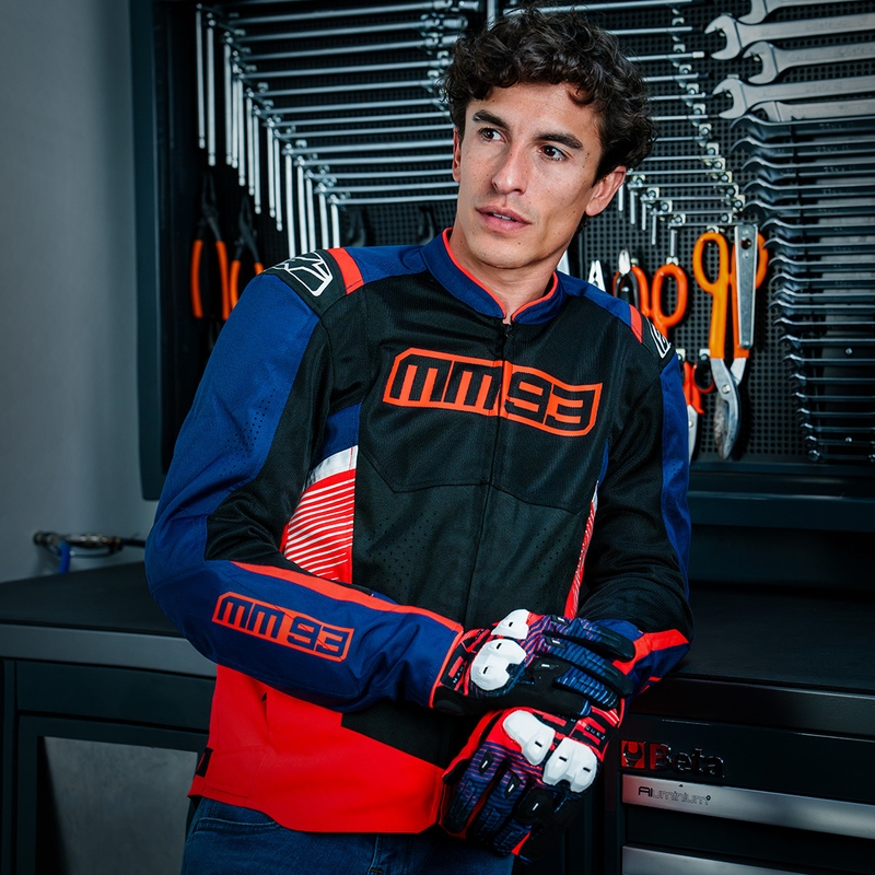 Blouson moto Alpinestars T-SPS Air V2 MM93, collection fluo, rouge-bleu-noir-blanc