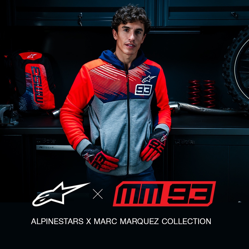 Sweat à capuche sport Alpinestars Chrome V2 collection MM93 gris clair-bleu-rouge fluo
