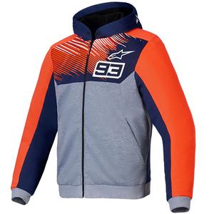 Sweat à capuche sport Alpinestars Chrome V2 collection MM93 gris clair-bleu-rouge fluo