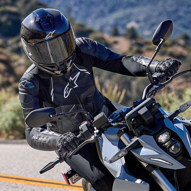 Blouson moto en cuir femme Alpinestars Stella Dusk noir-blanc