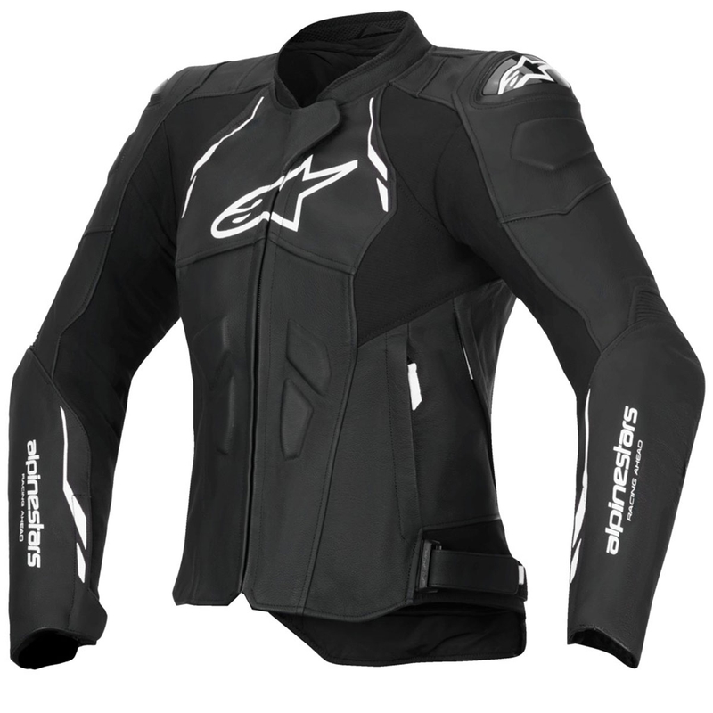 Blouson moto en cuir femme Alpinestars Stella Dusk noir-blanc