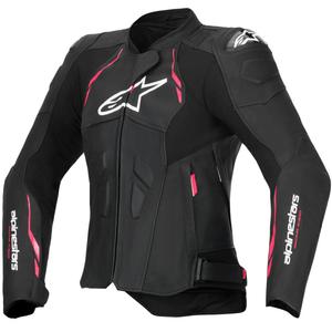 Blouson moto en cuir femme Alpinestars Stella Dusk noir-rose-blanc