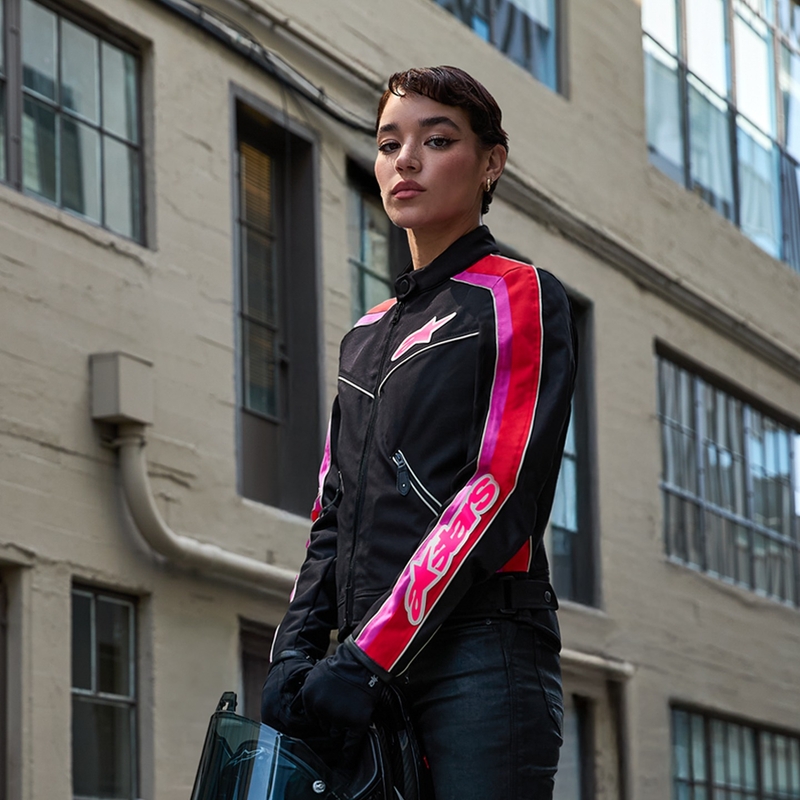 Veste de moto imperméable pour femme Alpinestars Stella T-Dyno, noir, rouge et rose