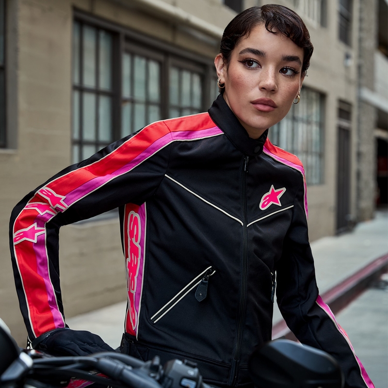 Veste de moto imperméable pour femme Alpinestars Stella T-Dyno, noir, rouge et rose
