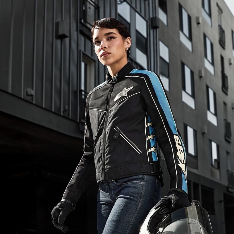 Blouson moto femme Alpinestars STELLA T-DYNO AIR noir-bleu clair-beige