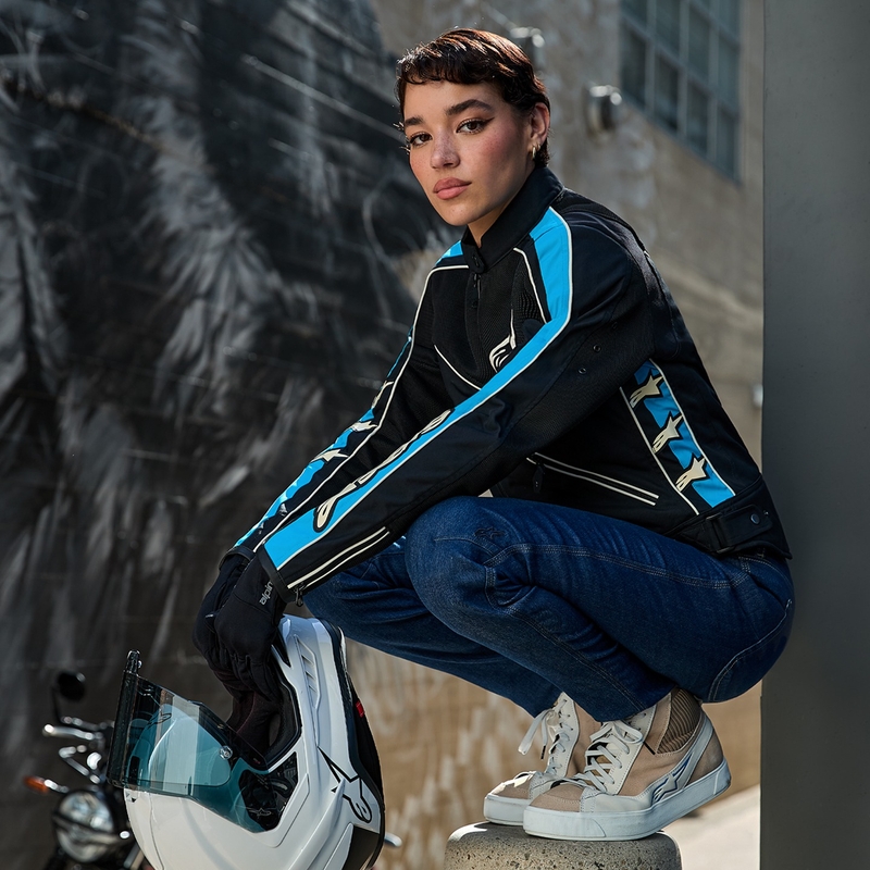 Blouson moto femme Alpinestars STELLA T-DYNO AIR noir-bleu clair-beige