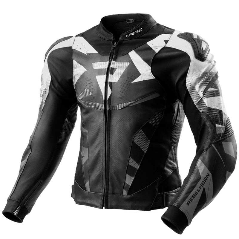 Blouson de moto en cuir Rebelhorn Inferno noir et blanc