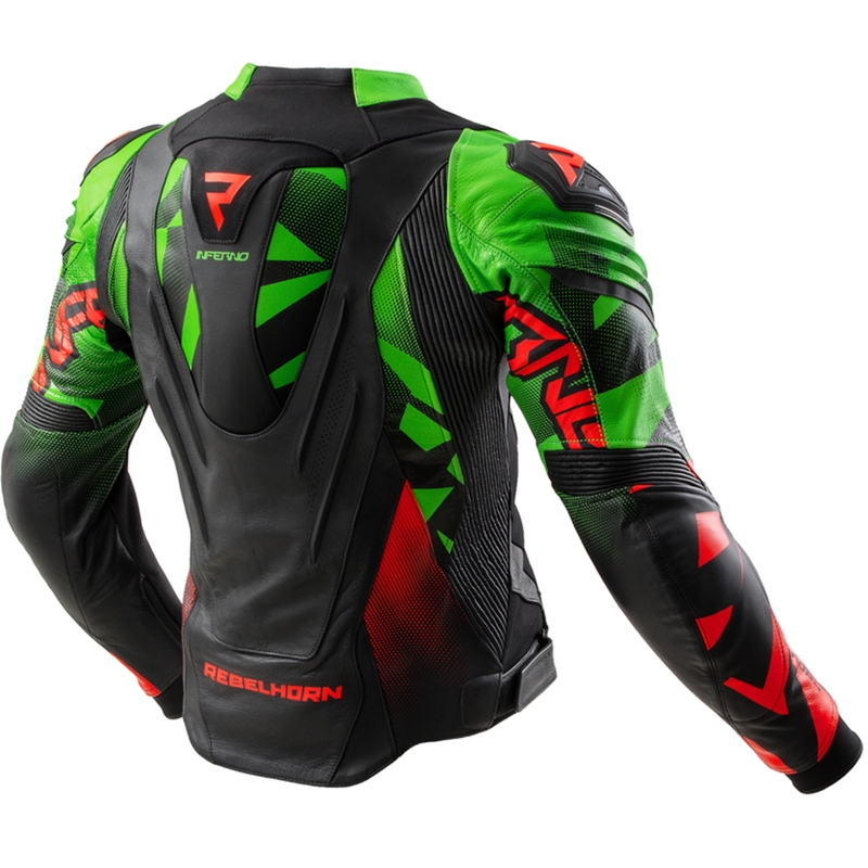 Veste de moto en cuir Rebelhorn Inferno noir-vert-rouge