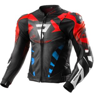 Blouson moto cuir Rebelhorn Inferno noir-bleu-blanc-rouge