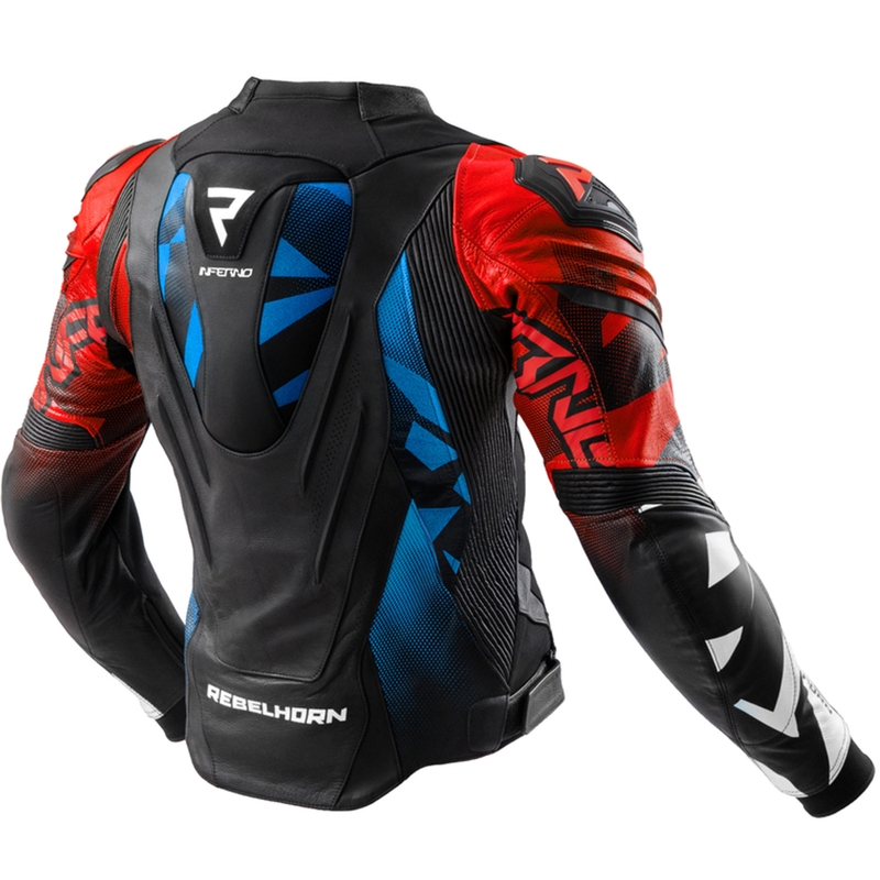 Blouson moto cuir Rebelhorn Inferno noir-bleu-blanc-rouge