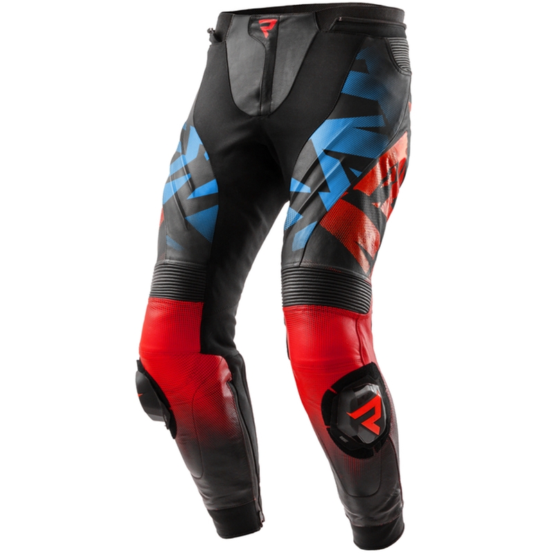 Pantalon moto en cuir Rebelhorn Inferno noir-bleu-blanc-rouge