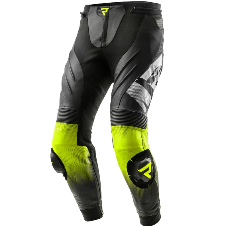 Pantalon moto en cuir Rebelhorn Inferno noir-jaune fluo