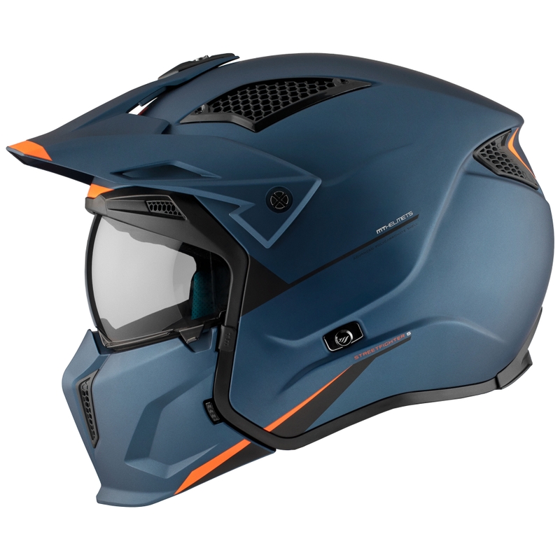 Casque jet avec masque MT Streetfighter SV S Solid A7 bleu mat avec visière iridium