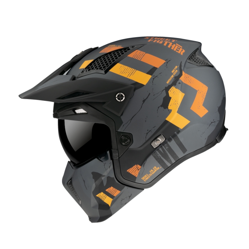 Casque jet avec masque MT Streetfighter Skull 2020 gris-orange avec visière iridium