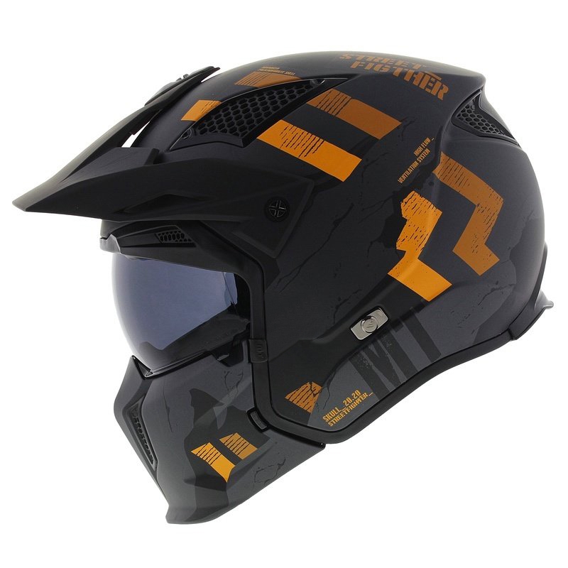 Casque jet avec masque MT Streetfighter SV S Skull A12 gris-orange avec visière iridium