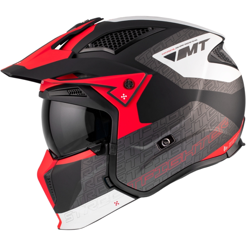 Casque jet avec masque MT Streetfighter SV Totem B15 noir-gris-blanc-rouge avec visière iridium