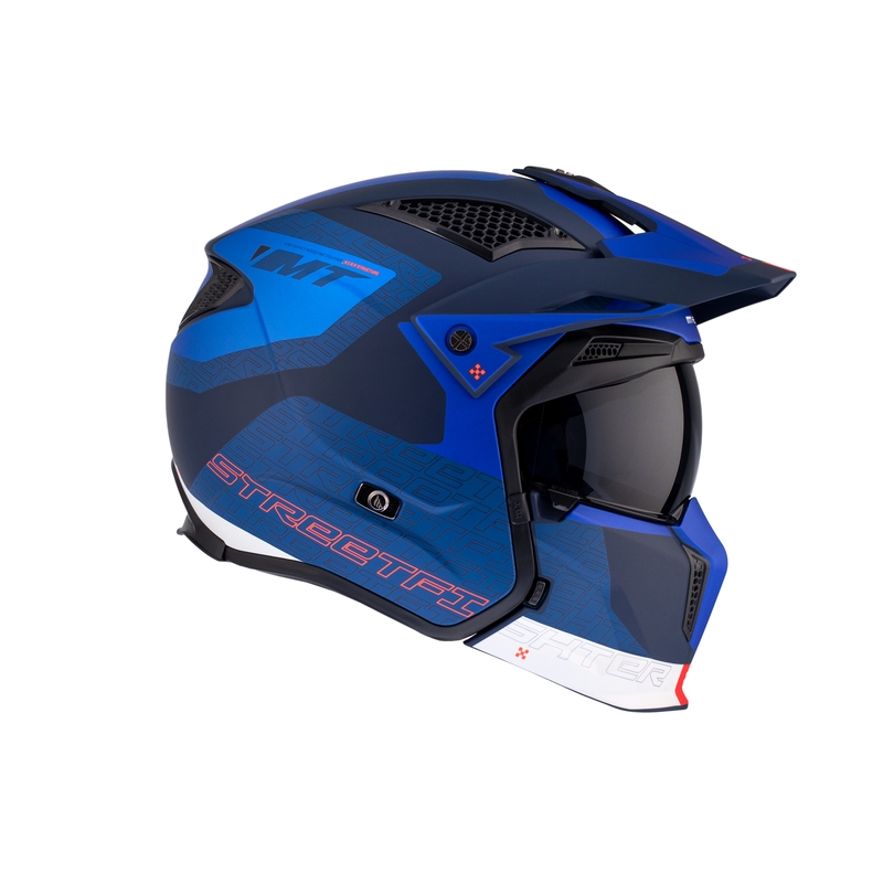 Casque jet avec masque MT Streetfighter SV Totem C17 blanc-bleu avec visière iridium