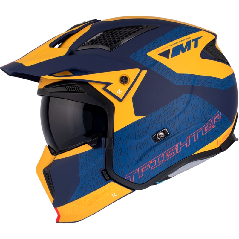 Casque jet avec masque MT Streetfighter SV Totem C3 bleu-jaune avec visière iridium