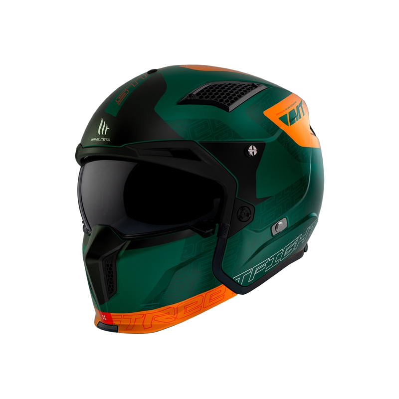 Casque jet avec masque MT Streetfighter SV Totem C6 noir-orange-vert avec plexiglas iridium