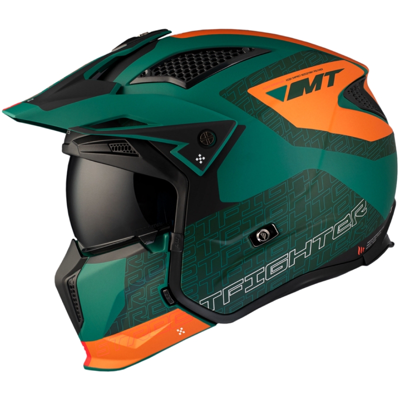 Casque jet avec masque MT Streetfighter SV Totem C6 noir-orange-vert avec plexiglas iridium