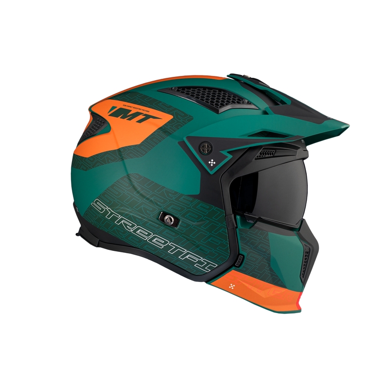 Casque jet avec masque MT Streetfighter SV Totem C6 noir-orange-vert avec plexiglas iridium