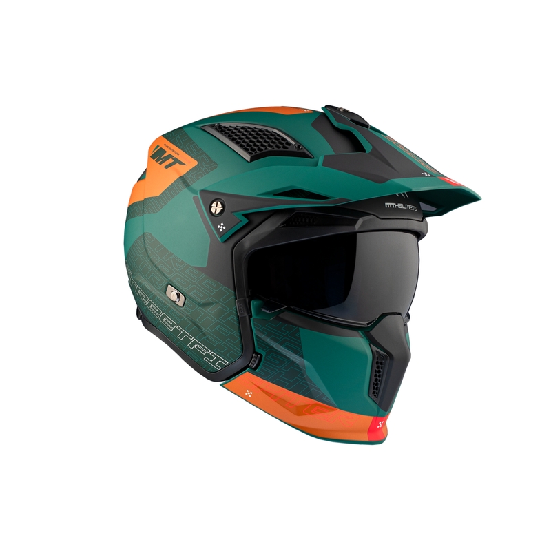 Casque jet avec masque MT Streetfighter SV Totem C6 noir-orange-vert avec plexiglas iridium