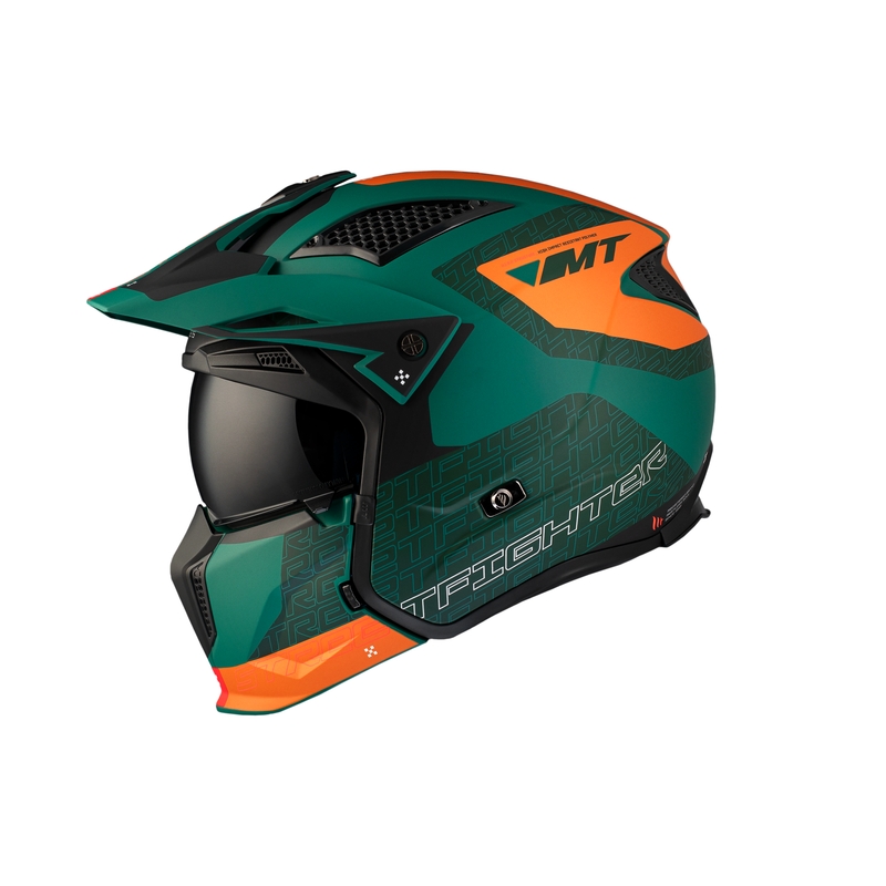 Casque jet avec masque MT Streetfighter SV Totem C6 noir-orange-vert avec plexiglas iridium