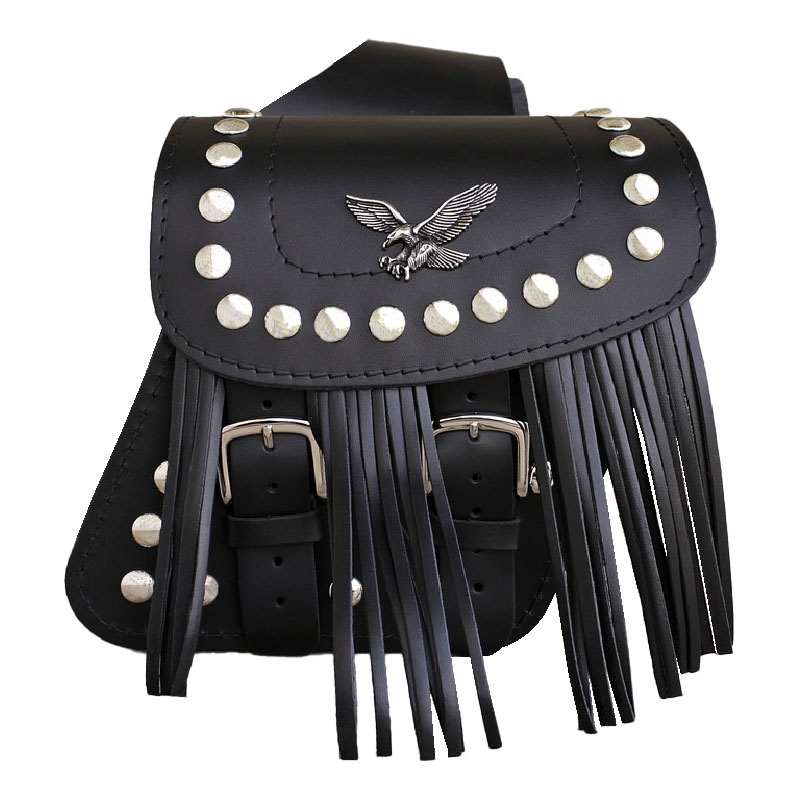 Sacoches moto en cuir RSA S185B à franges noires