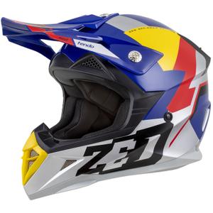 Casque motocross enfant ZED X1.9D TENDO bleu perle-rouge-jaune-argent